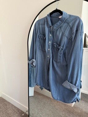 Isabel Maternity by Ingrid & Isabel Washed Blue Denim Shirt Jacket